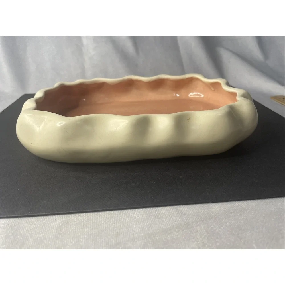 Poppy Trail Metlox #737 Planter/Oval Bowl Ruffled Vintage MCM Peach Cream USA